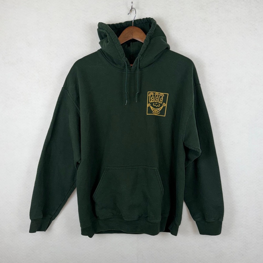 Keith Haring Hoodie Mens Large Green Three Eyed Face Pop Art Graphic Sweatshirt